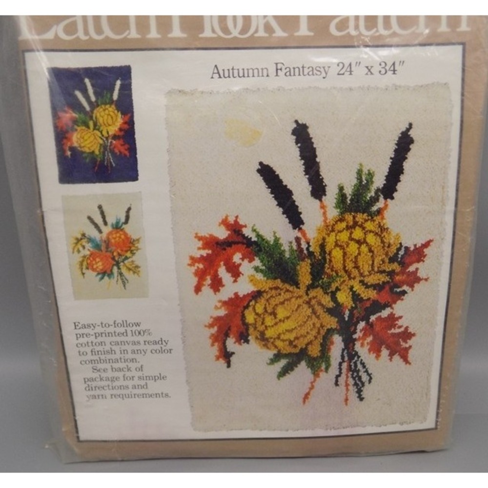 Vintage CARON #3077 Autumn Fantasy Latch Hook Pattern on Canvas 24" x 34" 1977